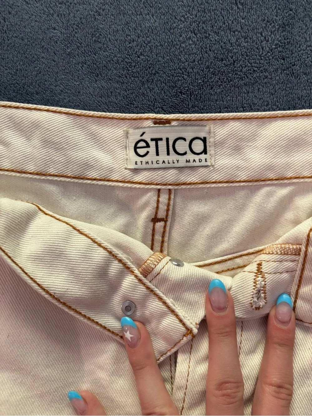 Etica Cream Mini Skirt With Brown Stitching